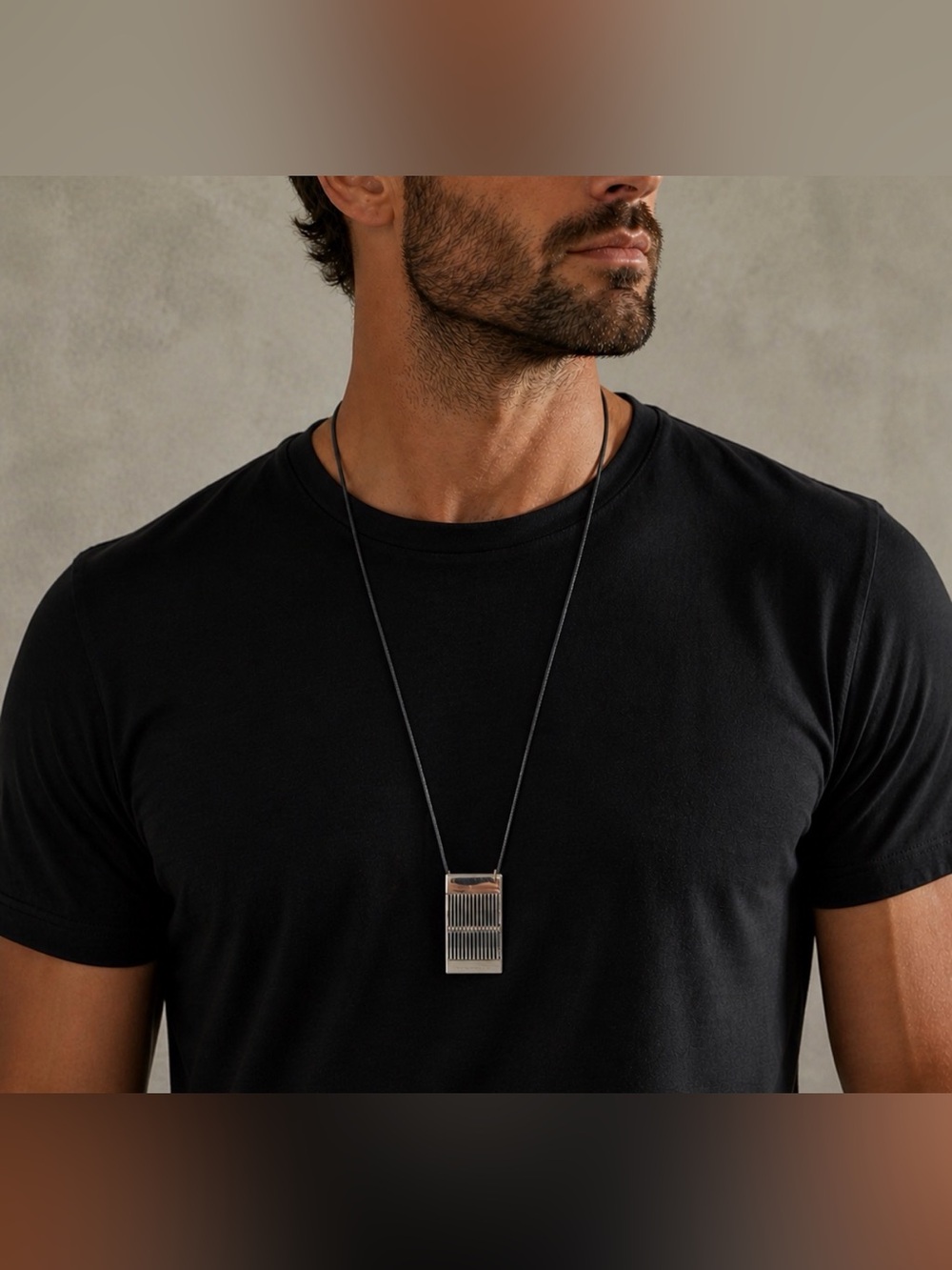 NWT Zoppini Firenze modern Stainless Steele Necklace on Black Rope